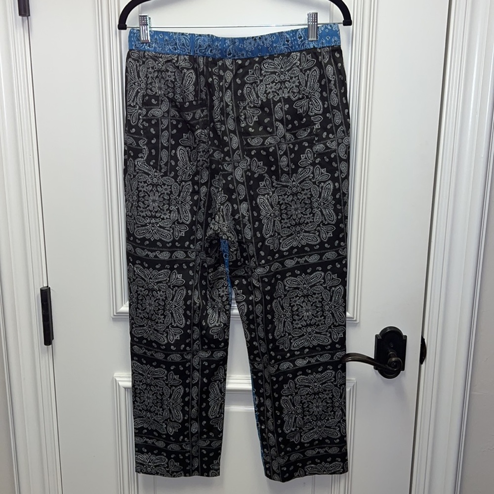 Zara paisley two tone black blue print trousers crop pants asymmetrical bandana - Picture 6 of 7